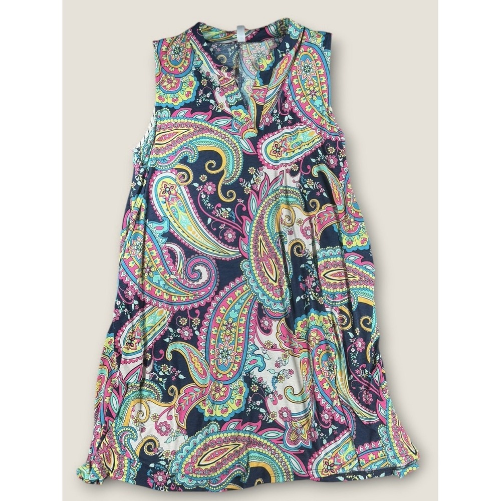 Paisley Grace USA Gabby Dress Large L‎ Neon Colorful Paisley Sleeveless Mini
